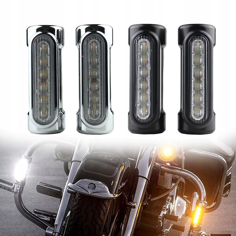 Światła LED na gmole motocyklowe - chromowane kierunkowskazy