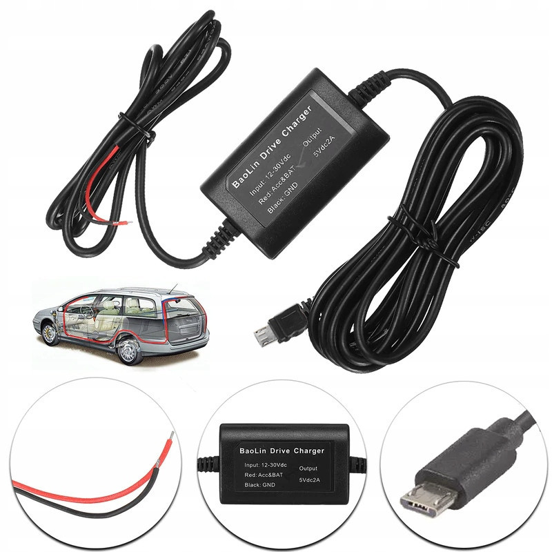 Konwerter AC 12V / 24V - micro USB - zasilanie dla GPS, rejestratora