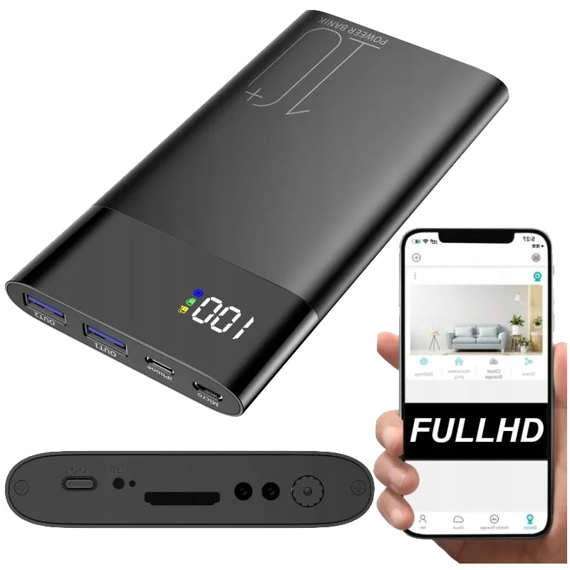 UKRYTA KAMERA POWERBANK WiFi PODGLĄD NA ŻYWO 25 GODZ DETEKCJA SZPIEGOWSKA
